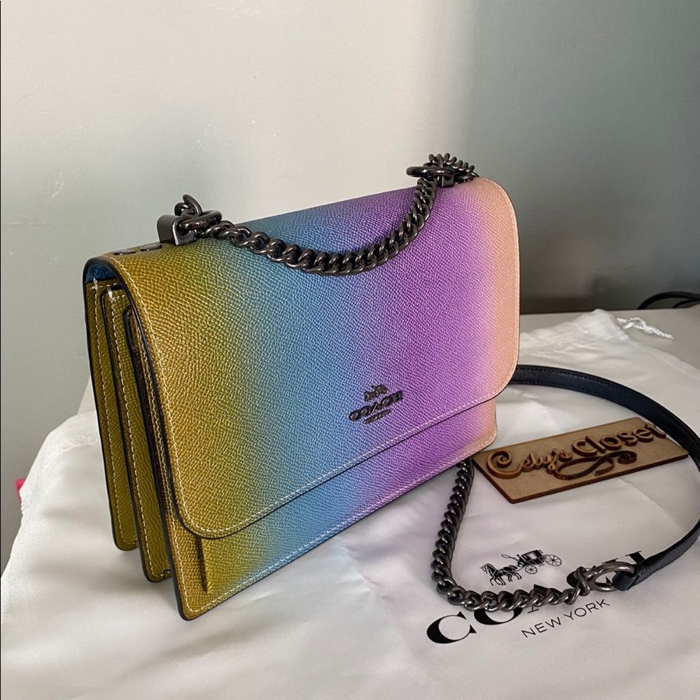 Coach Klare Crossgrain Leather  Crossbody with Ombre Rainbow *RARE*
